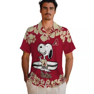Arizona Diamondbacks Snoopy Surf Hawaiian Shirt, Red White Tropical MLB Aloha Shirt for Fans