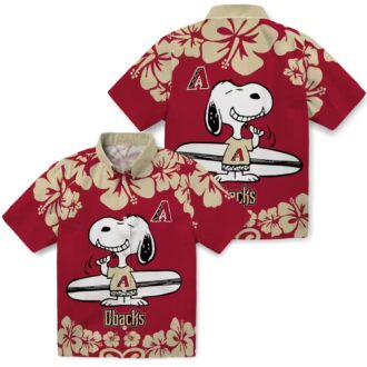 Arizona Diamondbacks Snoopy Surf Hawaiian Shirt, Red White Tropical MLB Aloha Shirt for Fans