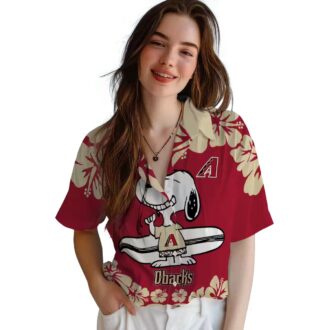 Arizona Diamondbacks Snoopy Surf Hawaiian Shirt, Red White Tropical MLB Aloha Shirt for Fans