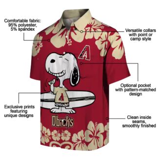 Arizona Diamondbacks Snoopy Surf Hawaiian Shirt, Red White Tropical MLB Aloha Shirt for Fans