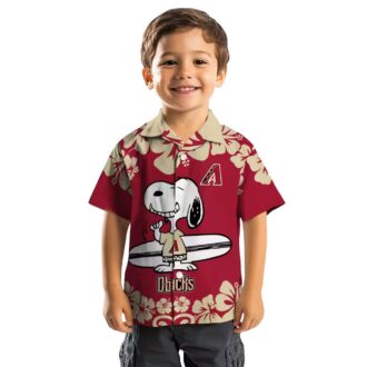 Arizona Diamondbacks Snoopy Surf Hawaiian Shirt, Red White Tropical MLB Aloha Shirt for Fans