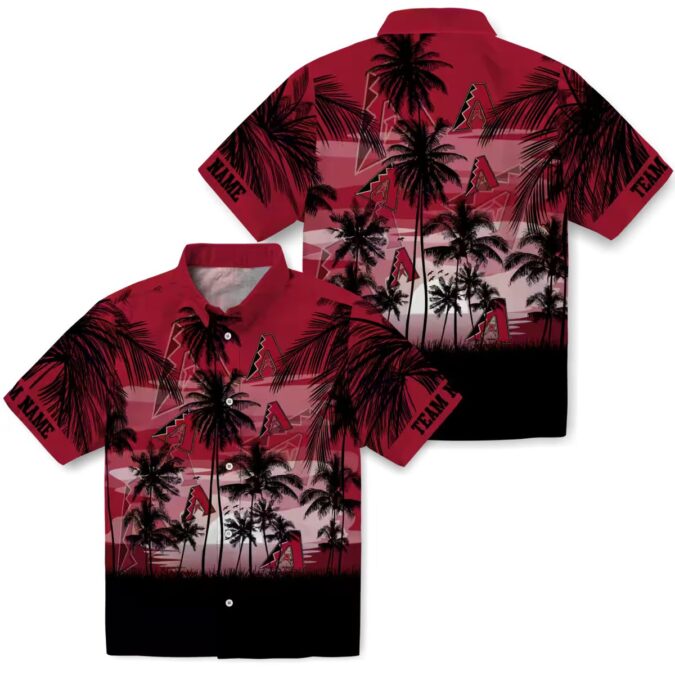 Arizona Diamondbacks Sunset Scene Hawaiian Shirt - Red & Black Tropical Button Up Shirt