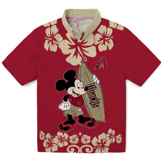 Arizona Diamondbacks Surfing Mickey Aloha Shirt, Tropical Red Hawaiian MLB Apparel