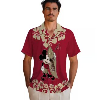 Arizona Diamondbacks Surfing Mickey Aloha Shirt, Tropical Red Hawaiian MLB Apparel