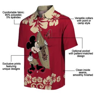 Arizona Diamondbacks Surfing Mickey Aloha Shirt, Tropical Red Hawaiian MLB Apparel