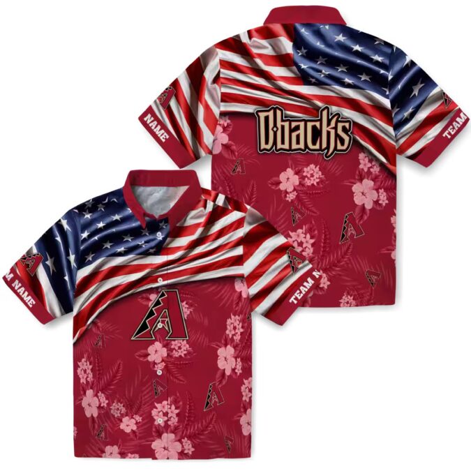 Arizona Diamondbacks US Flag Red Hawaiian Shirt, Tropical Hibiscus MLB Apparel