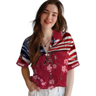 Arizona Diamondbacks US Flag Red Hawaiian Shirt, Tropical Hibiscus MLB Apparel