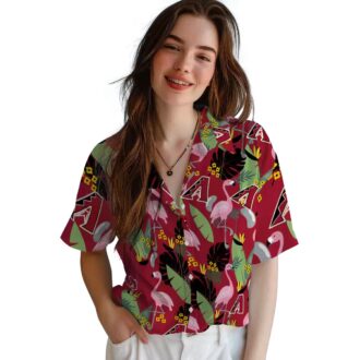Best Arizona Diamondbacks Flamingo Leaves Hawaiian Shirt - Red Tropical MLB Fan Gear for Vacation