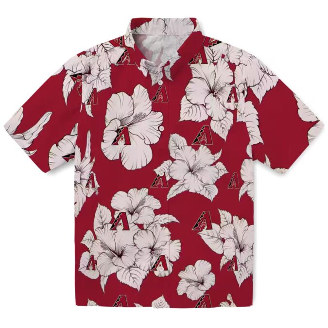 MLB Arizona Diamondbacks Hibiscus Blooms Hawaiian Shirt - Red & White Tropical Summer Wear