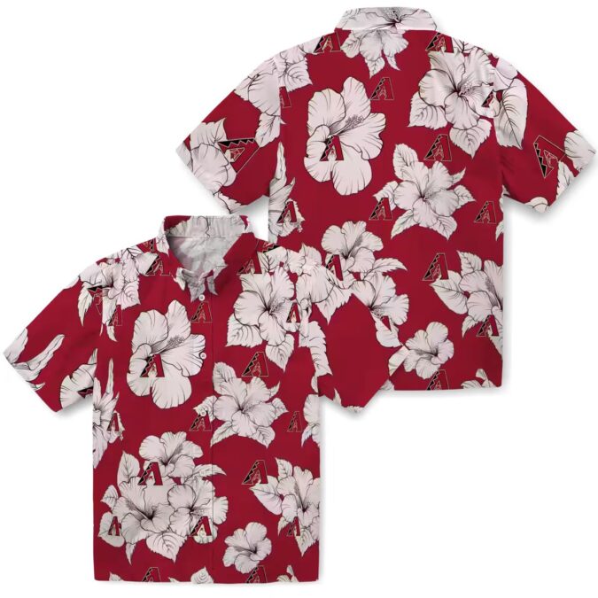 MLB Arizona Diamondbacks Hibiscus Blooms Hawaiian Shirt - Red & White Tropical Summer Wear