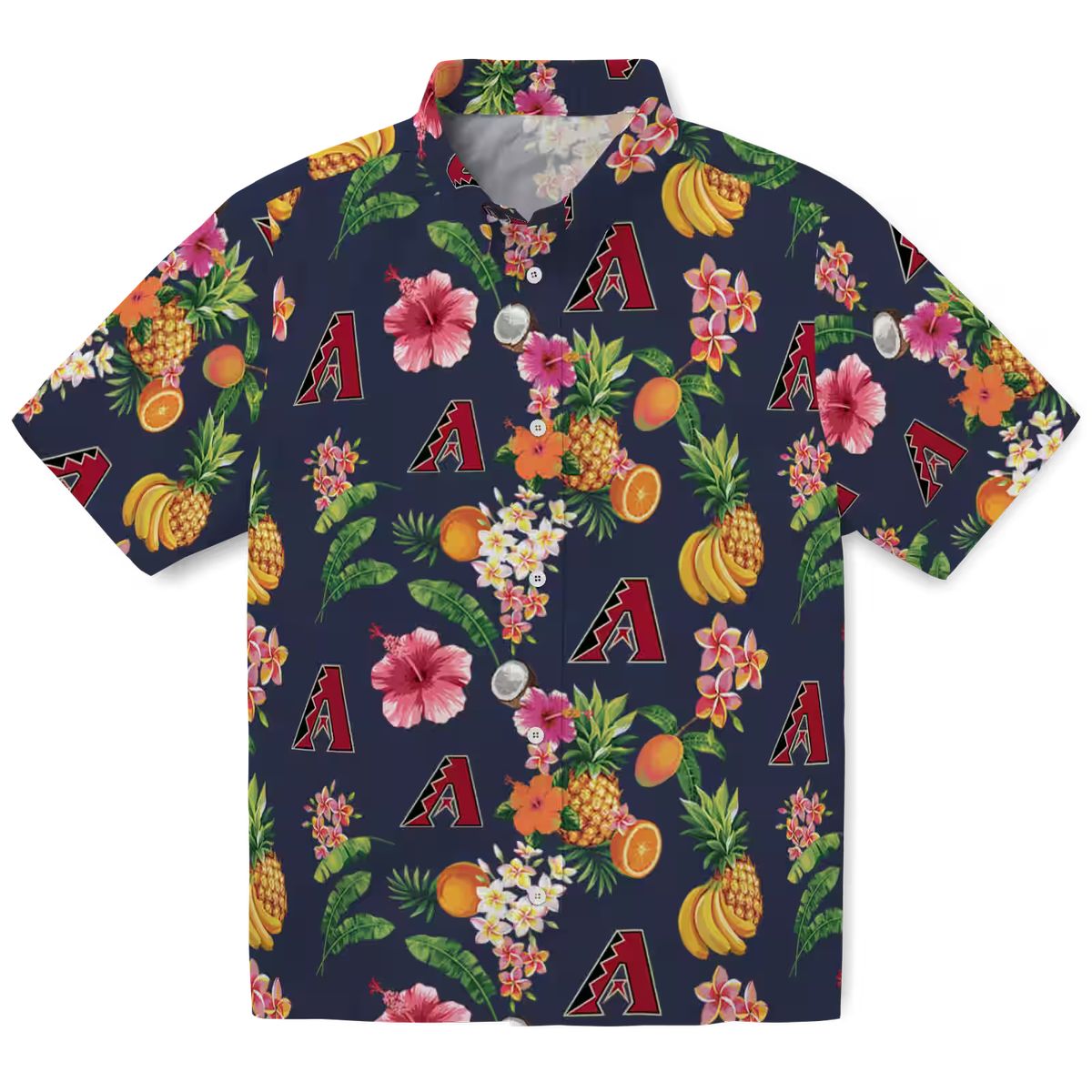 MLB Arizona Diamondbacks Hibiscus Fruit Navy Blue Hawaiian Shirt - Perfect Summer Vacation Shirt