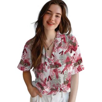 MLB Arizona Diamondbacks Tropical Leaves Hawaiian Shirt, Red White Summer Vacation Outfit