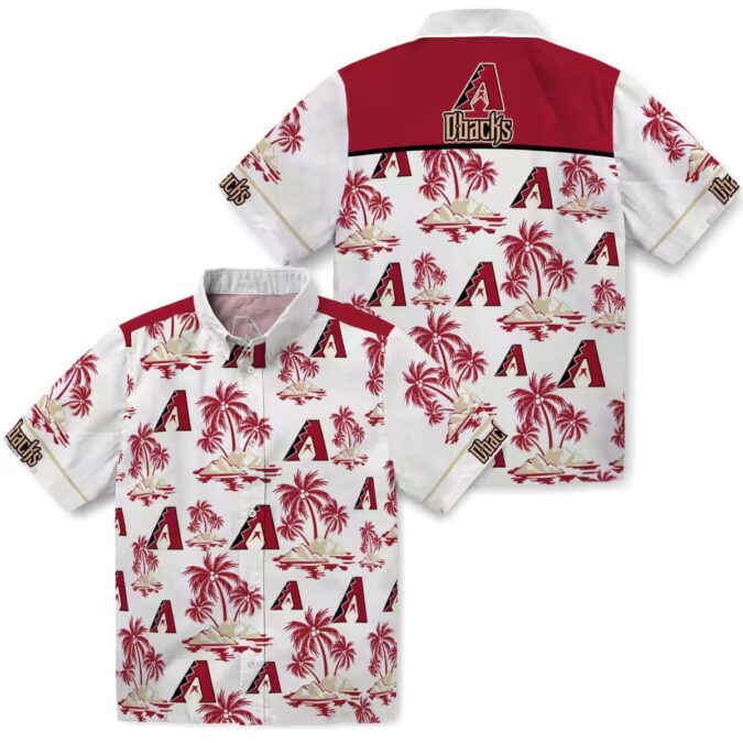 Red White Arizona Diamondbacks Hawaiian Shirt - Palm Island Print for Summer Beach and Vacation