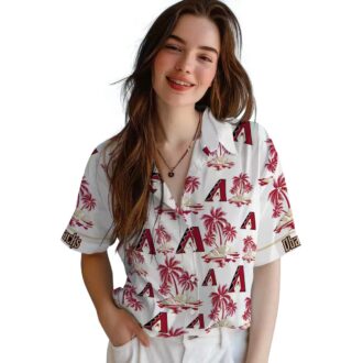 Red White Arizona Diamondbacks Hawaiian Shirt - Palm Island Print for Summer Beach and Vacation