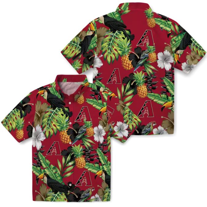 Stylish Arizona Diamondbacks Hawaiian Button Up Shirt - MLB Tropical Toucan & Hibiscus Print