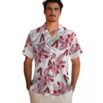 Women's Arizona Diamondbacks Tropical Hawaiian Shirt - Red White Hibiscus Palm Leaves MLB Style