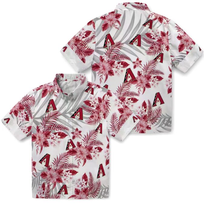 Women's Arizona Diamondbacks Tropical Hawaiian Shirt - Red White Hibiscus Palm Leaves MLB Style