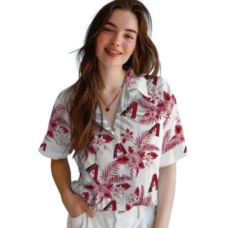 Women's Arizona Diamondbacks Tropical Hawaiian Shirt - Red White Hibiscus Palm Leaves MLB Style