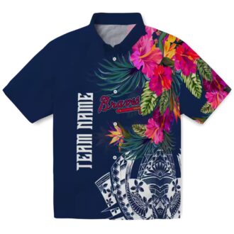 Atlanta Braves Aloha Navy Hawaiian Shirt - Polynesian Floral Print MLB Baseball