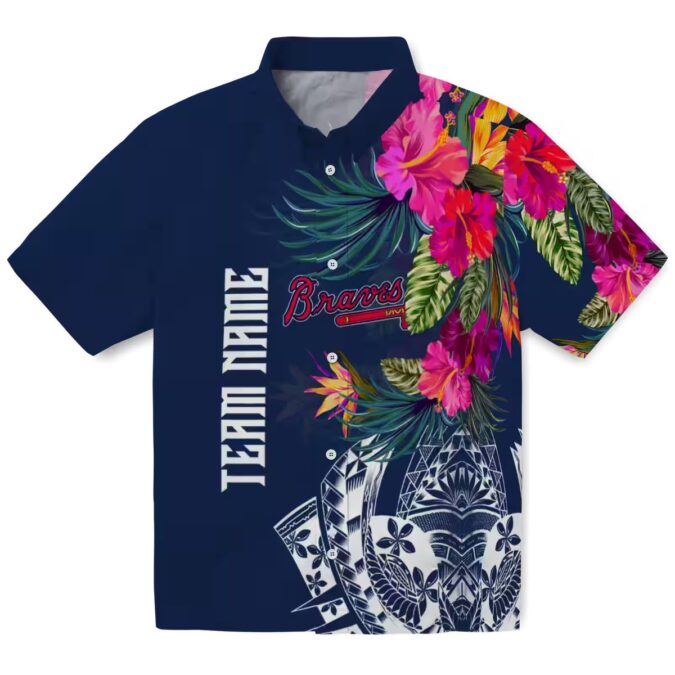 Atlanta Braves Aloha Navy Hawaiian Shirt - Polynesian Floral Print MLB Baseball