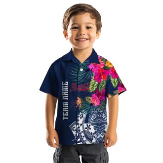 Atlanta Braves Aloha Navy Hawaiian Shirt - Polynesian Floral Print MLB Baseball