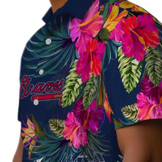 Atlanta Braves Aloha Navy Hawaiian Shirt - Polynesian Floral Print MLB Baseball