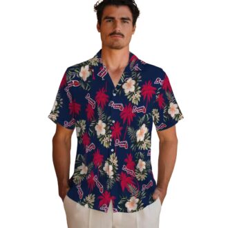 Atlanta Braves Beach Hawaiian Shirt - Navy Palm Tree Floral MLB Apparel