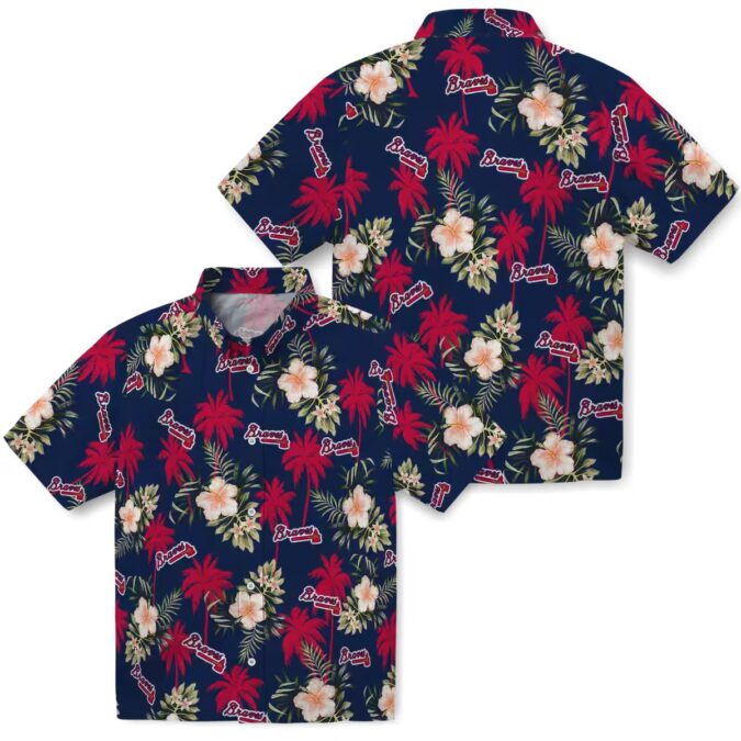 Atlanta Braves Beach Hawaiian Shirt - Navy Palm Tree Floral MLB Apparel