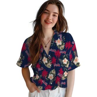 Atlanta Braves Beach Hawaiian Shirt - Navy Palm Tree Floral MLB Apparel
