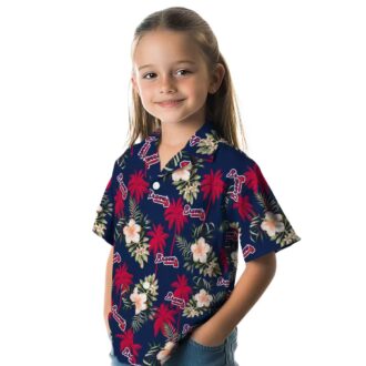 Atlanta Braves Beach Hawaiian Shirt - Navy Palm Tree Floral MLB Apparel