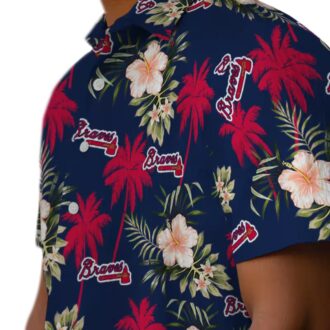 Atlanta Braves Beach Hawaiian Shirt - Navy Palm Tree Floral MLB Apparel