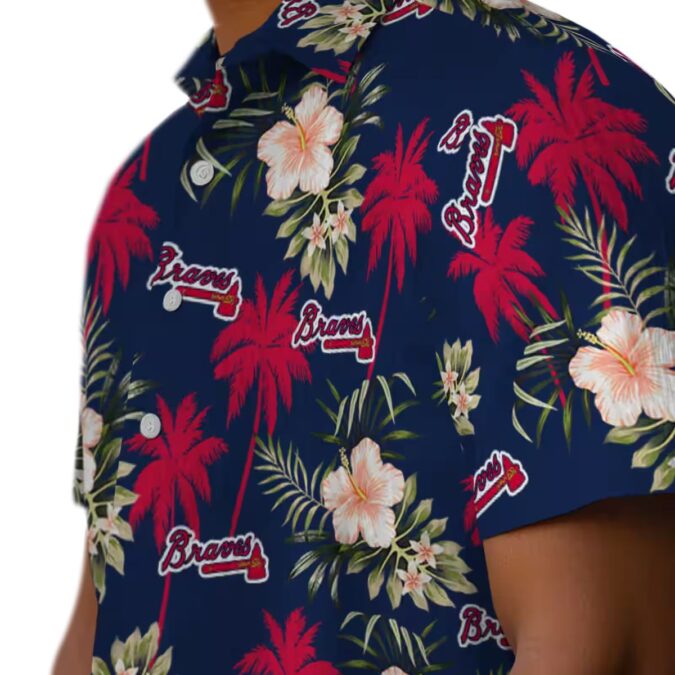 Atlanta Braves Beach Hawaiian Shirt - Navy Palm Tree Floral MLB Apparel