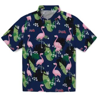 Atlanta Braves Flamingo Leaf Hawaiian Shirt - Navy Tropical Aloha Style