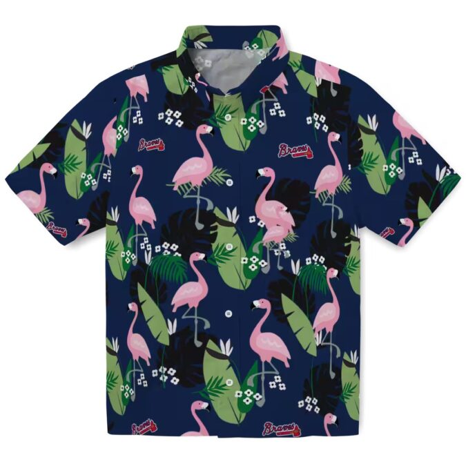 Atlanta Braves Flamingo Leaf Hawaiian Shirt - Navy Tropical Aloha Style