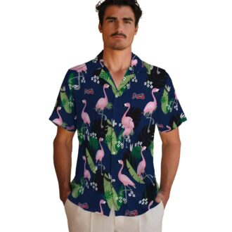 Atlanta Braves Flamingo Leaf Hawaiian Shirt - Navy Tropical Aloha Style