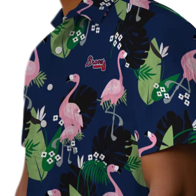 Atlanta Braves Flamingo Leaf Hawaiian Shirt - Navy Tropical Aloha Style