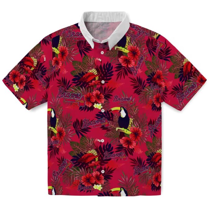 Atlanta Braves Game Day Hawaiian Shirt - Red Navy Floral Toucan Aloha Style