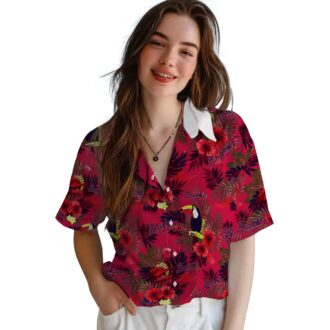 Atlanta Braves Game Day Hawaiian Shirt - Red Navy Floral Toucan Aloha Style