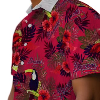 Atlanta Braves Game Day Hawaiian Shirt - Red Navy Floral Toucan Aloha Style