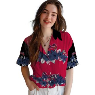 Atlanta Braves Hawaiian Shirt for Men & Women - Hibiscus Stripe, Navy Black