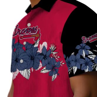 Atlanta Braves Hawaiian Shirt for Men & Women - Hibiscus Stripe, Navy Black