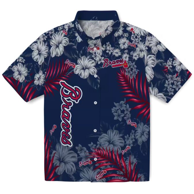 Atlanta Braves Hibiscus Print Hawaiian Shirt - Floral Navy Aloha MLB Fan Gear