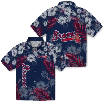 Atlanta Braves Hibiscus Print Hawaiian Shirt - Floral Navy Aloha MLB Fan Gear