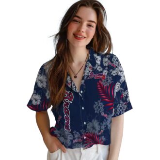 Atlanta Braves Hibiscus Print Hawaiian Shirt - Floral Navy Aloha MLB Fan Gear