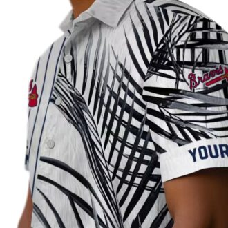 Atlanta Braves Palm Stripes Hawaiian Shirt - Navy, Black & White MLB Beachwear