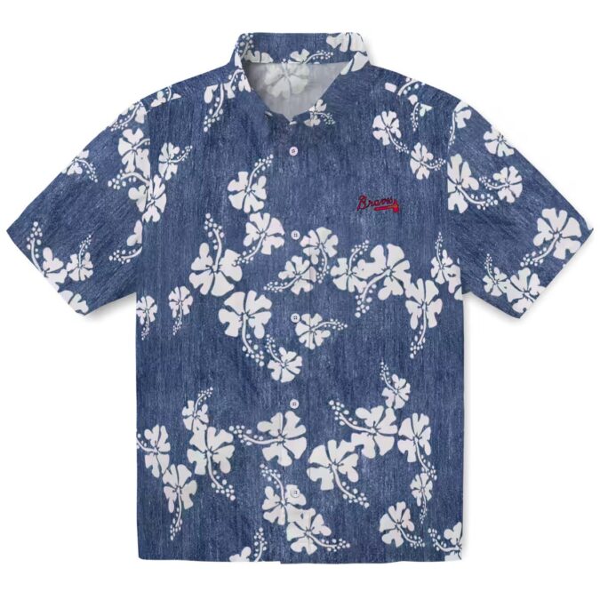 Atlanta Braves Summer Hawaiian Shirt - Navy Hibiscus Clusters Baseball Beachwear