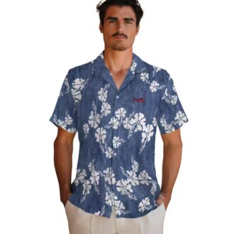 Atlanta Braves Summer Hawaiian Shirt - Navy Hibiscus Clusters Baseball Beachwear