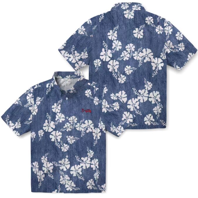 Atlanta Braves Summer Hawaiian Shirt - Navy Hibiscus Clusters Baseball Beachwear