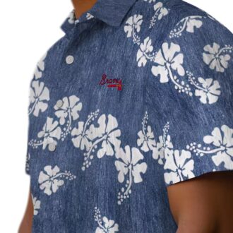 Atlanta Braves Summer Hawaiian Shirt - Navy Hibiscus Clusters Baseball Beachwear