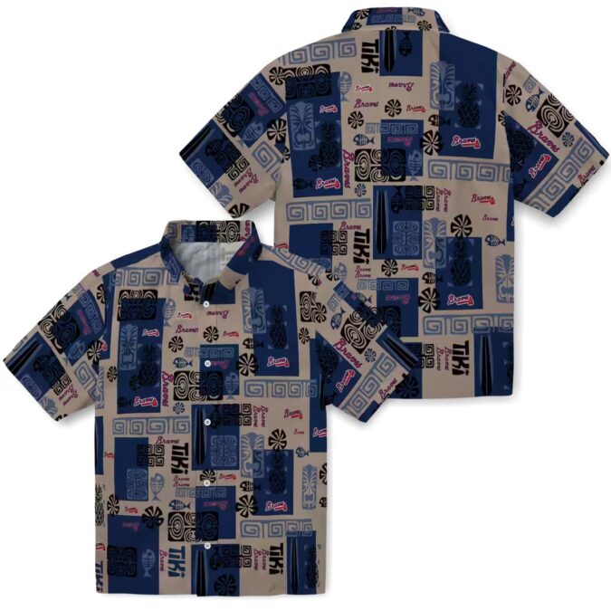 Atlanta Braves Tribal Symbols Navy Hawaiian Beach Shirt - Summer MLB Fan Apparel